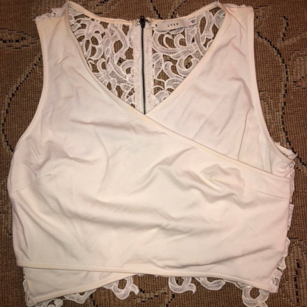 White Crisscross Lace Back Crop Top